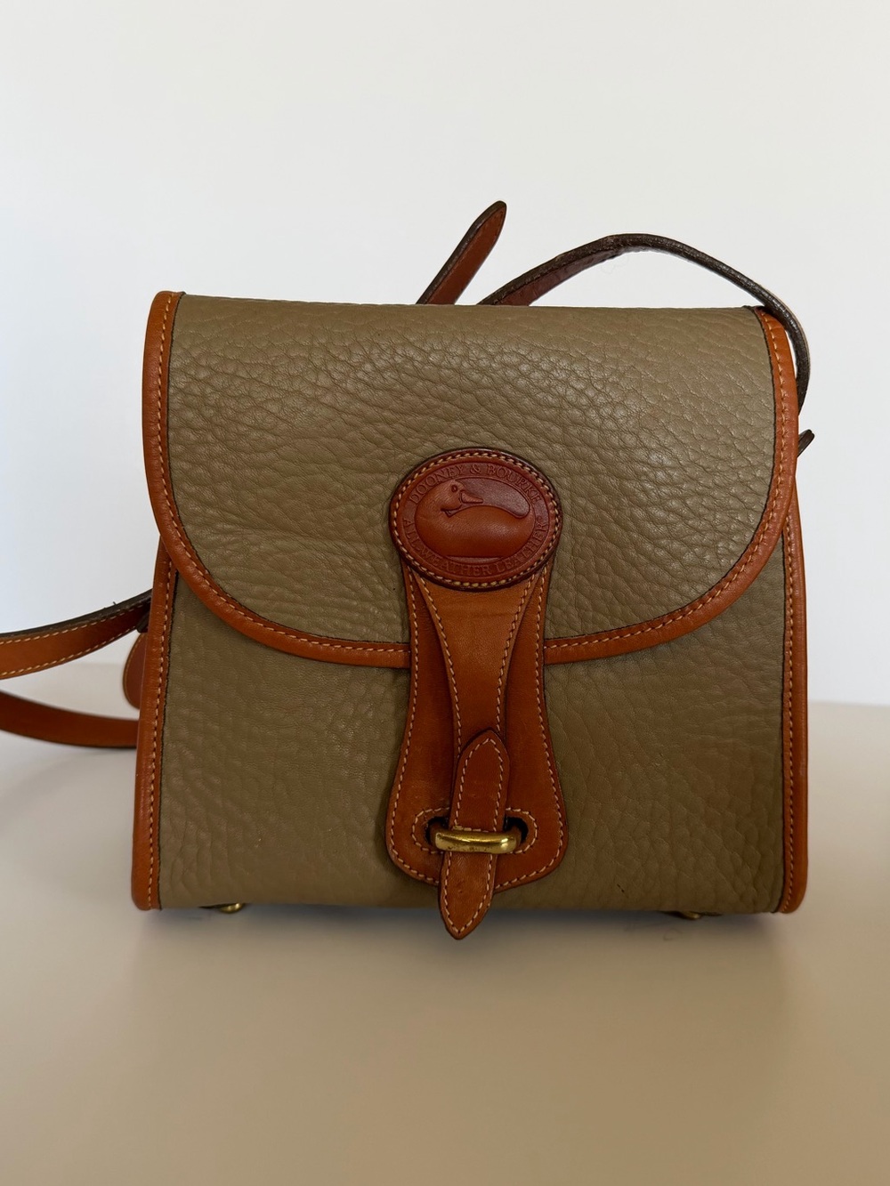 Vintage Dooney & Bourke Taupe Pebbled all weather Leather Crossbody with Brown